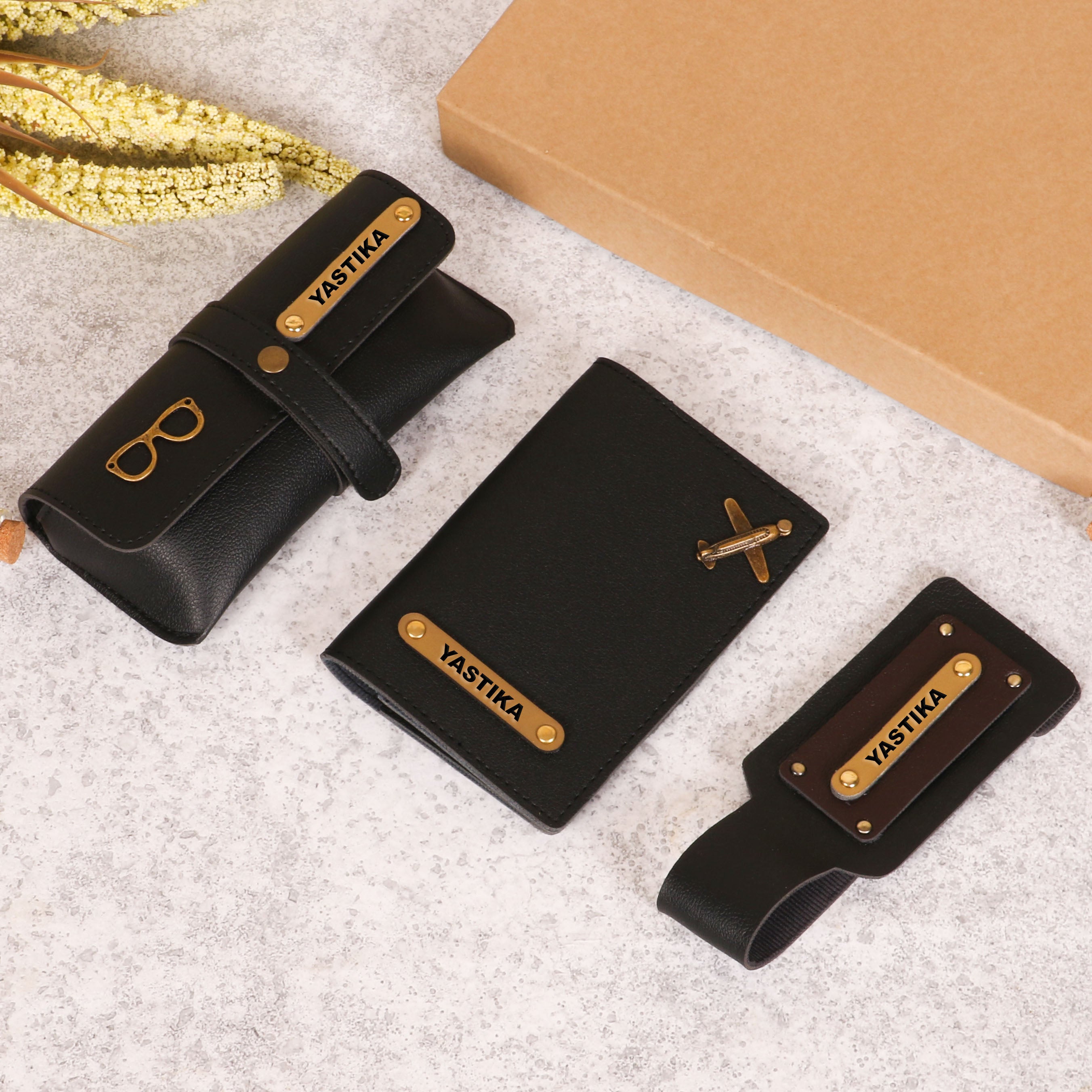 passport cover, eyewear cover and bagtag hamper