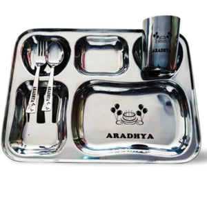Personalized Kids Thali Set With Name - Engraved Stainless Steel Plate