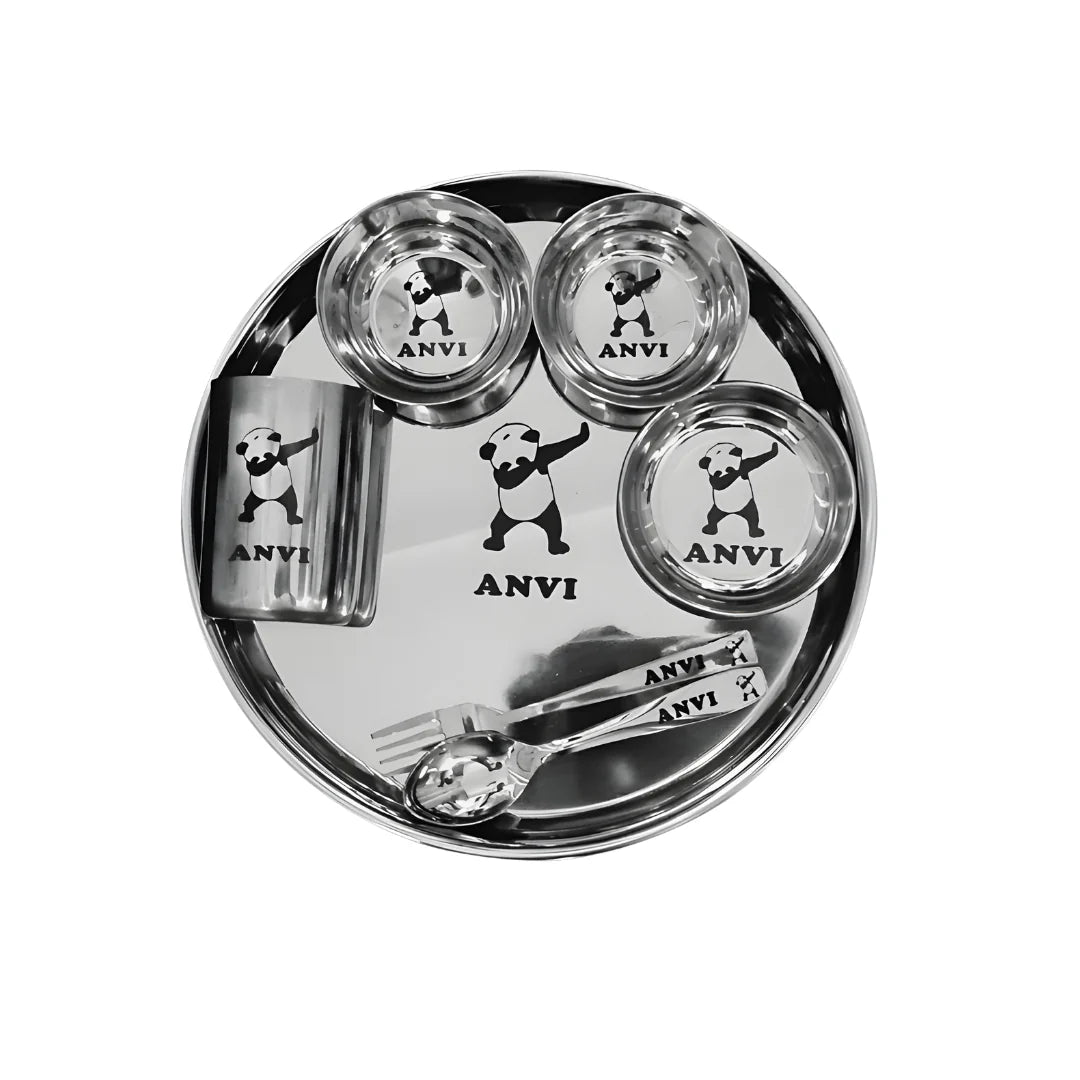 customized thali set for kids with name - Customized Round Plate Set With Extra Katori