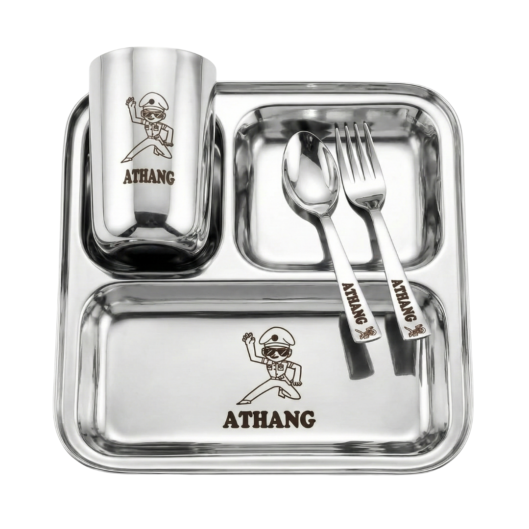 Personalized Thali Set for Kids - Stainless Steel Plate with Name